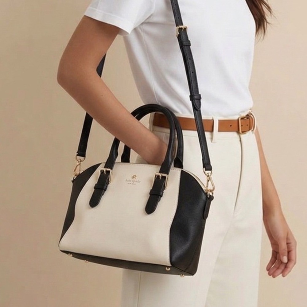 Kate Spade New York Saffiano Leather Colorblock Satchel Crossbody Cream Black